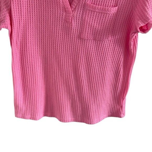 SHEIN Light Pink Ribbed V-Neck Short Sleeve T-Shirt | L - Picture 7 of 12